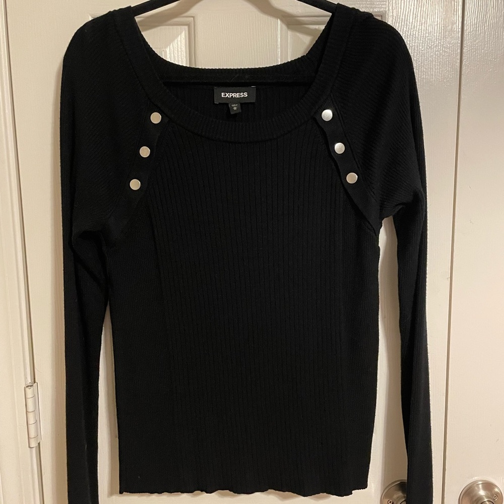 Express Lightweight Ribbed Sweater w/ Silver Faux Snap Detail, Size XL